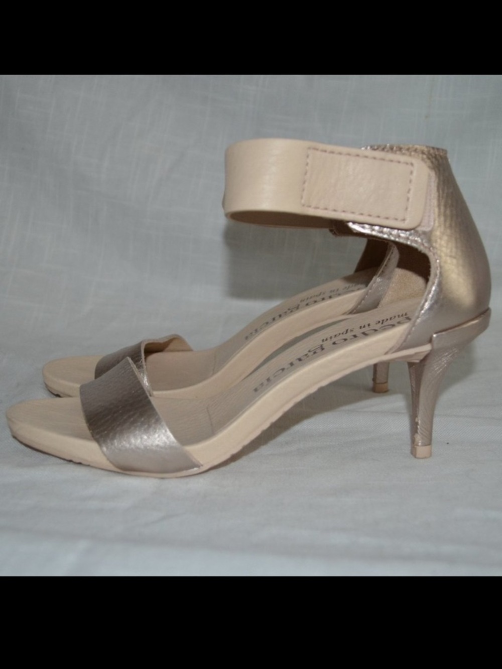 Sz 37 6.5 Pedro Garcia Metallic Pink Beige Leather Ankle Strap 3" Heels
